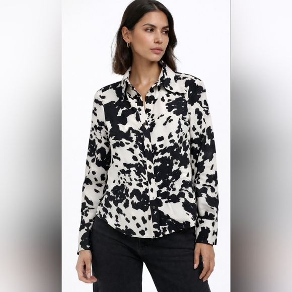Zara Tops - NWT Zara Cow Print Monochrome Button Down Shirt Size Medium PTP 19